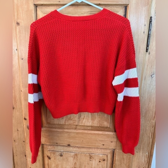 Forever 21 Cropped Sweater Sz S Red w/White Stripes Academia Clueless Preppy - Picture 3 of 6